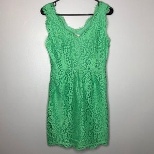 Jade green lace v neck dress